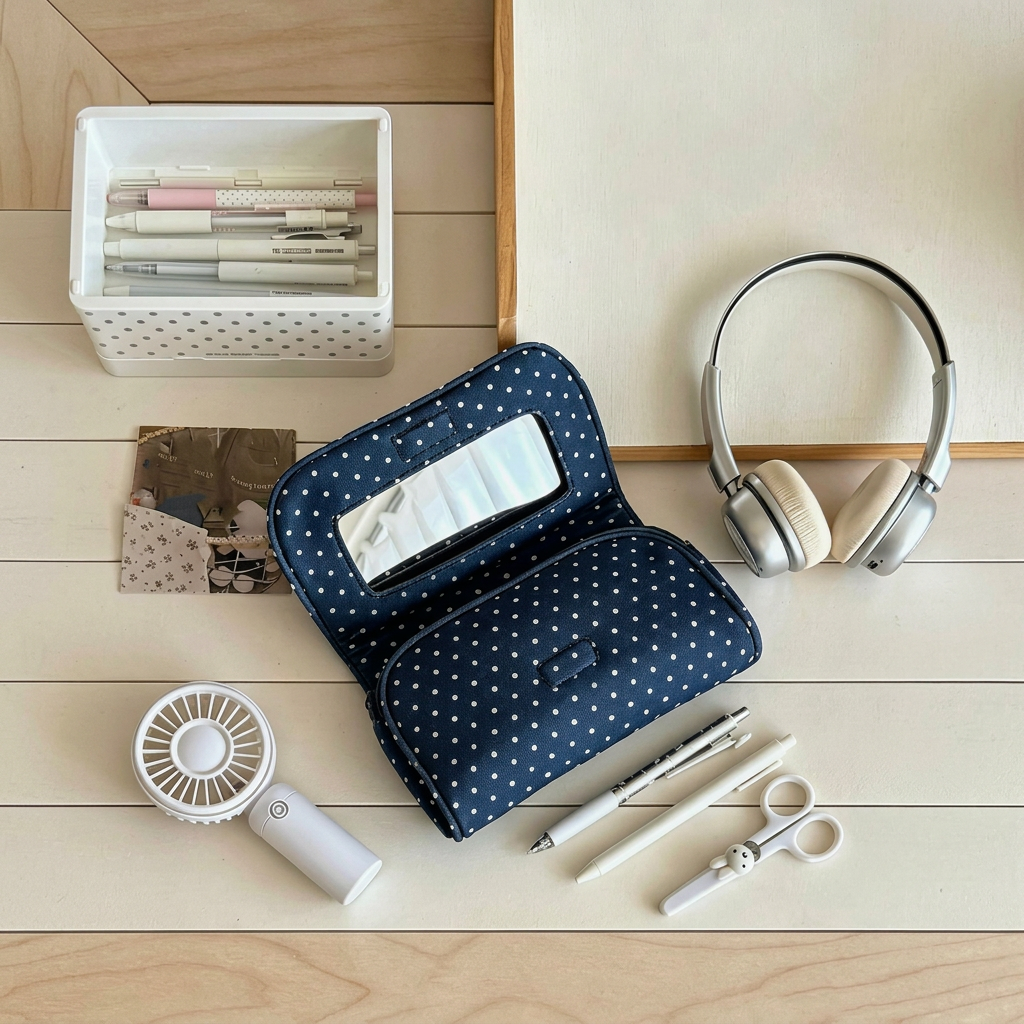 Polka Dot Mirror & Makeup Pouch