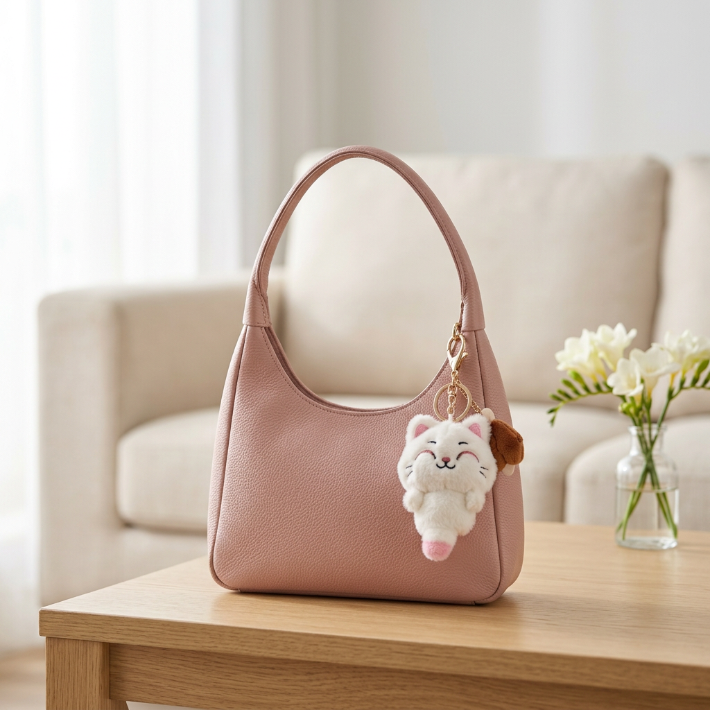 Pink bag styled on a table