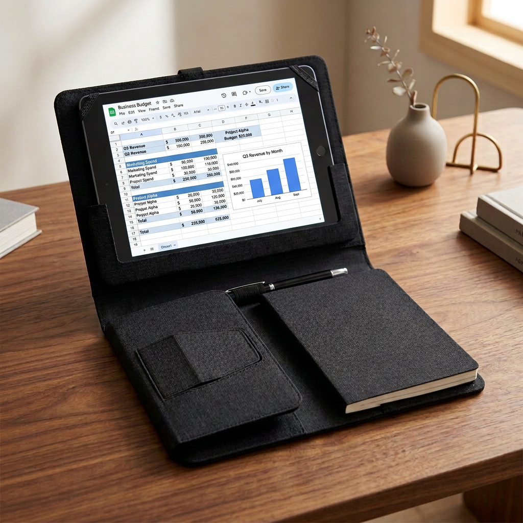 Tablet ki screen par office spreadsheet