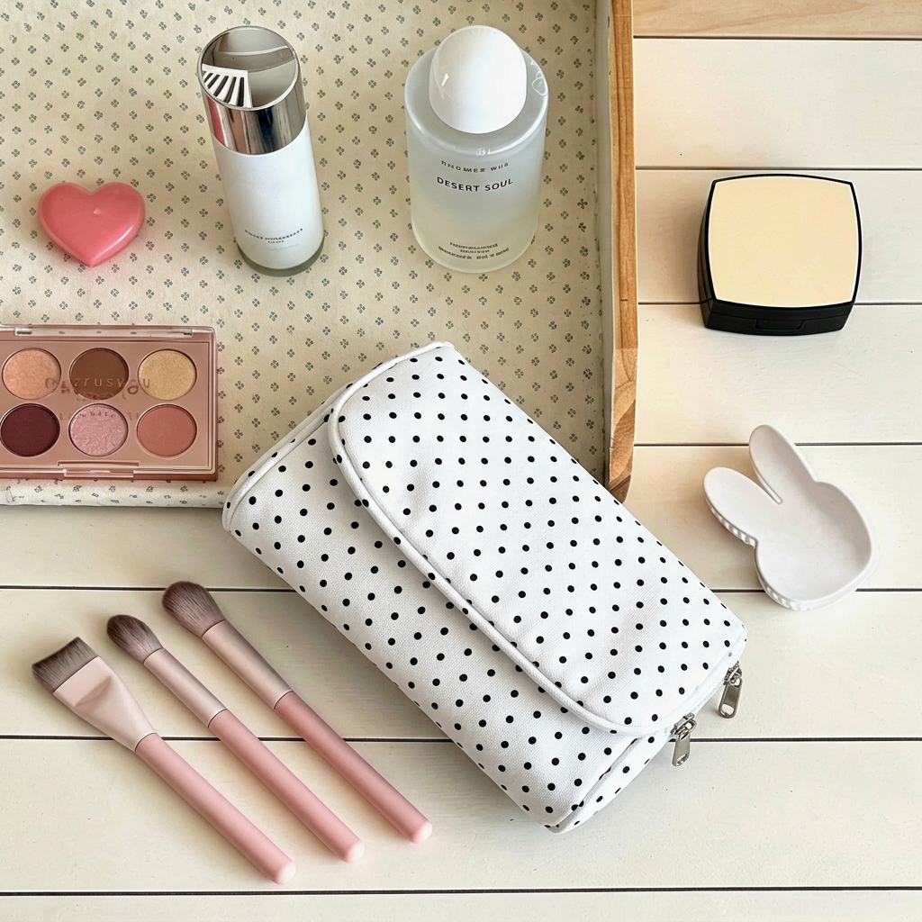 Polka Dot Mirror & Makeup Pouch