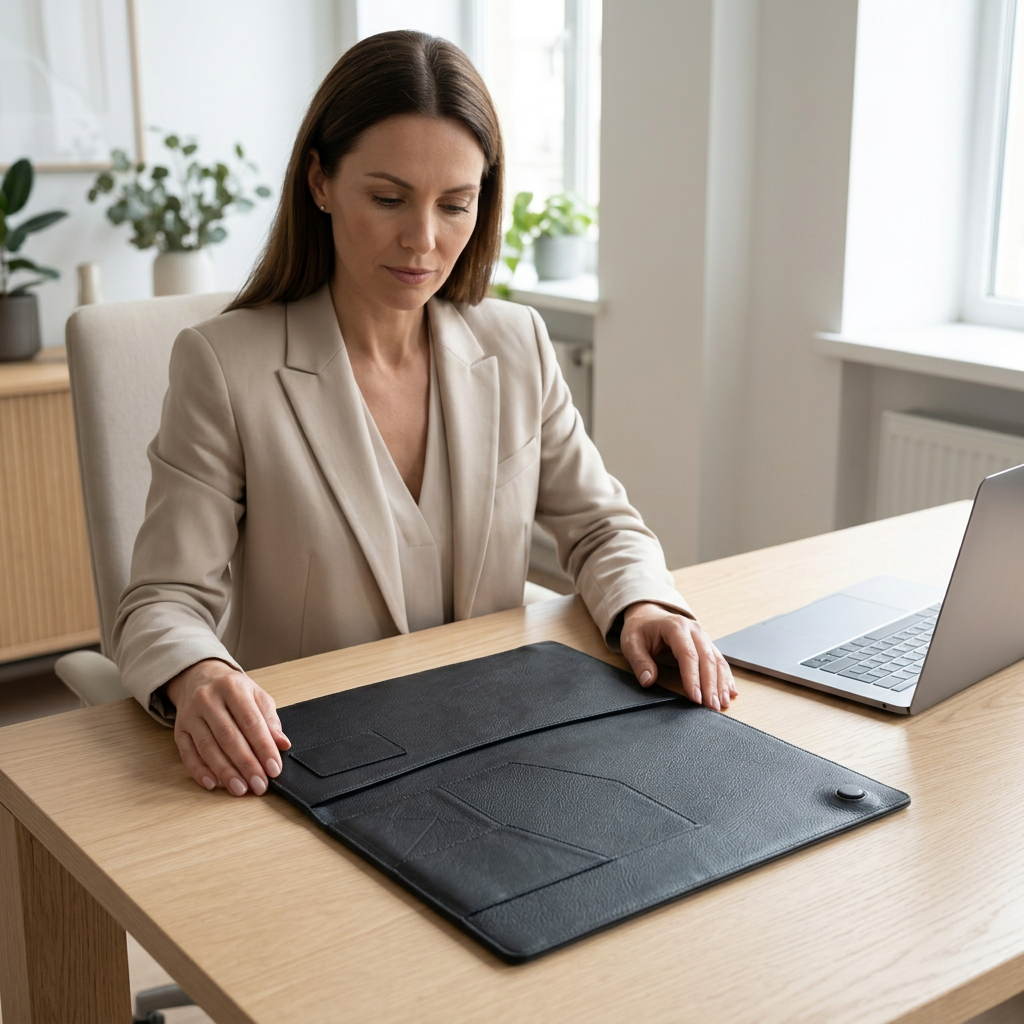 Woman ke saath black file ka office lifestyle photo